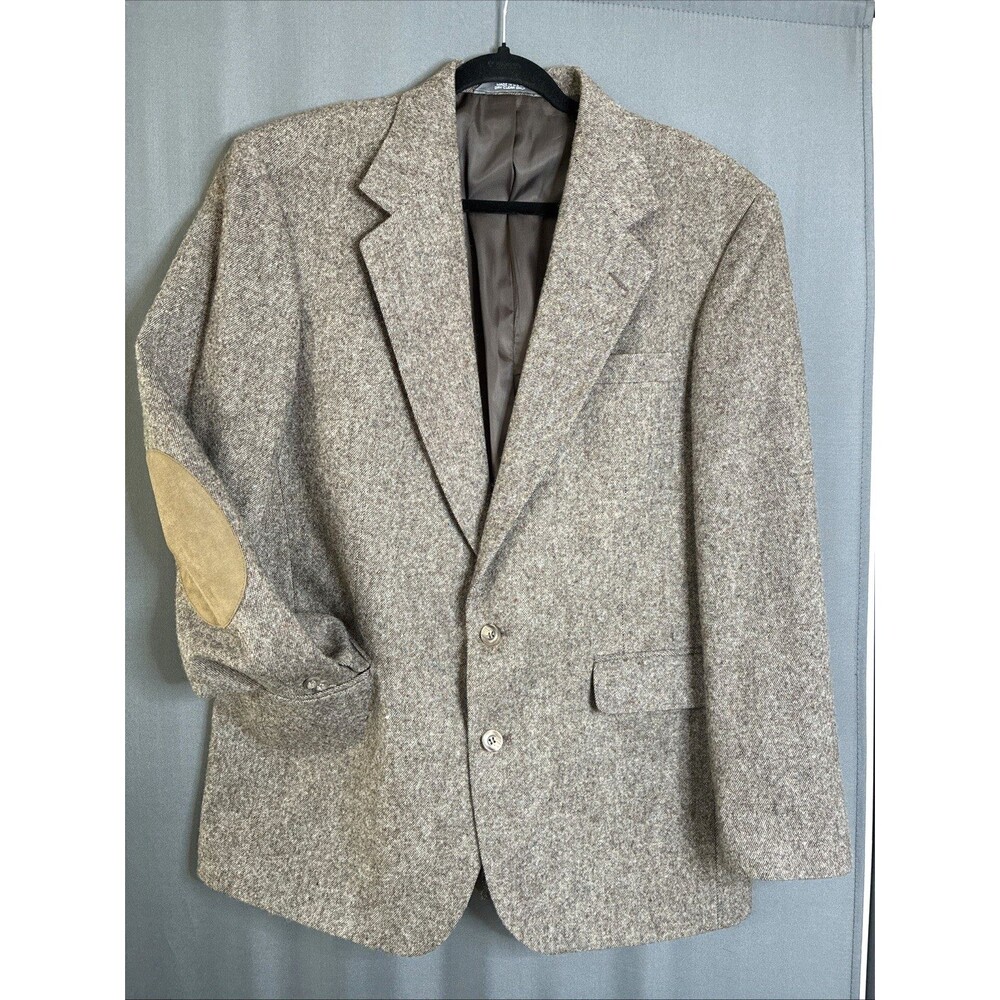 Haggar Tweed Suede Elbow Wool Blazer Mens Sz 42 Brown Gentlemans Fit Vintage 70s